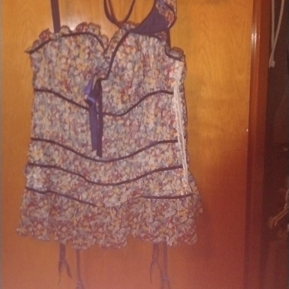 Frederick's of Hollywood corset with garter straps and matching thong